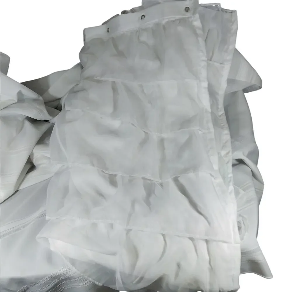 GORGEOUS PURE WHITE RUFFLED/TIERED CHIFFON FLOUNCY SHOWER CURTAIN! 72